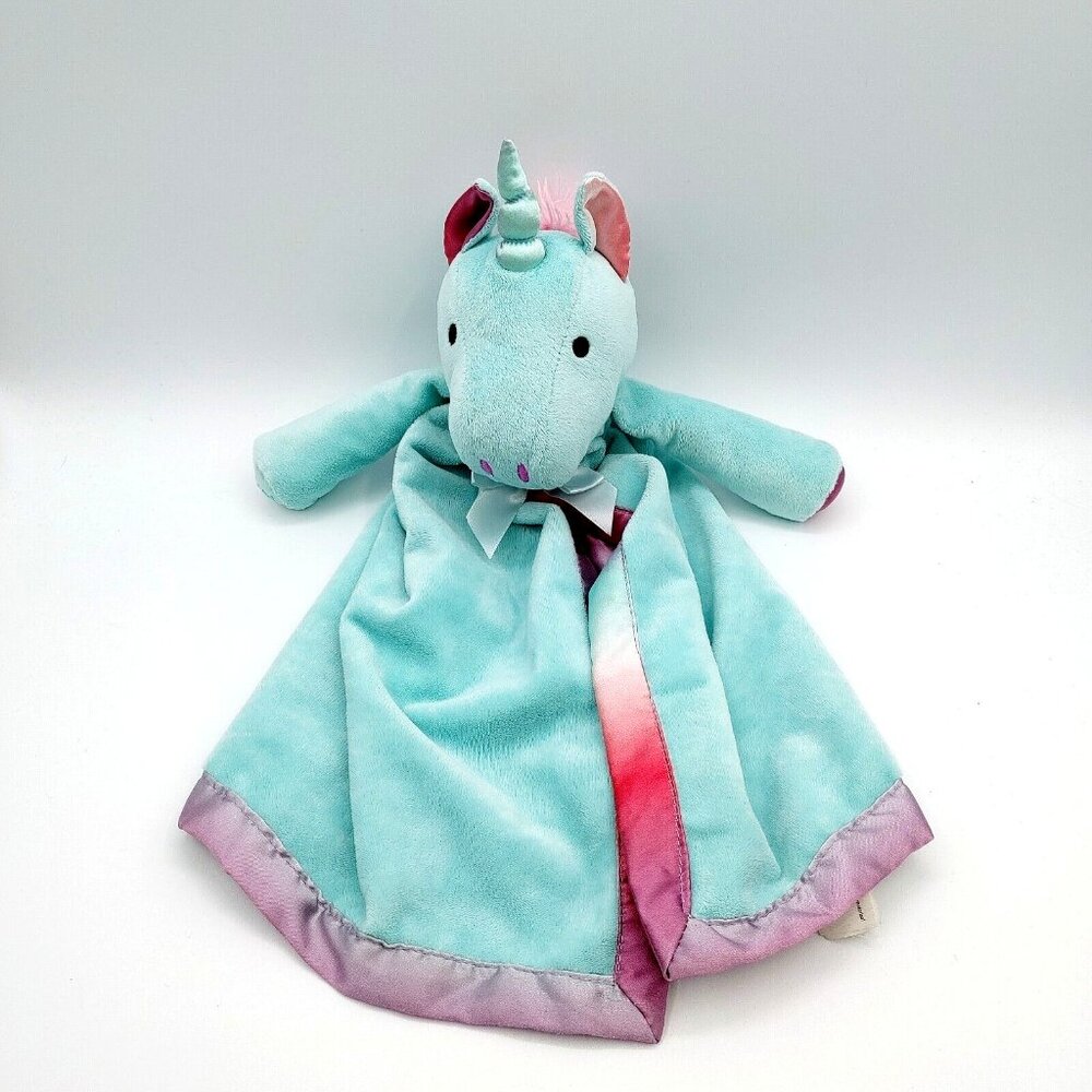 Scentsy Buddy Unicorn Zoe Lovey Security Blanket Plush Toy Aqua Blue Satin Ombre